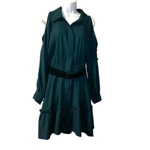 Eliza J Dark Green Button Up Dress With Belt